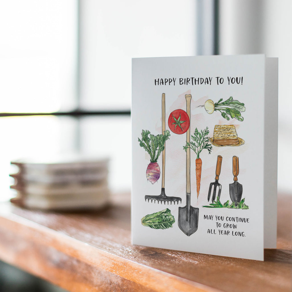 Garden Lover Inspired Happy Birthday Watercolor Greeting Card