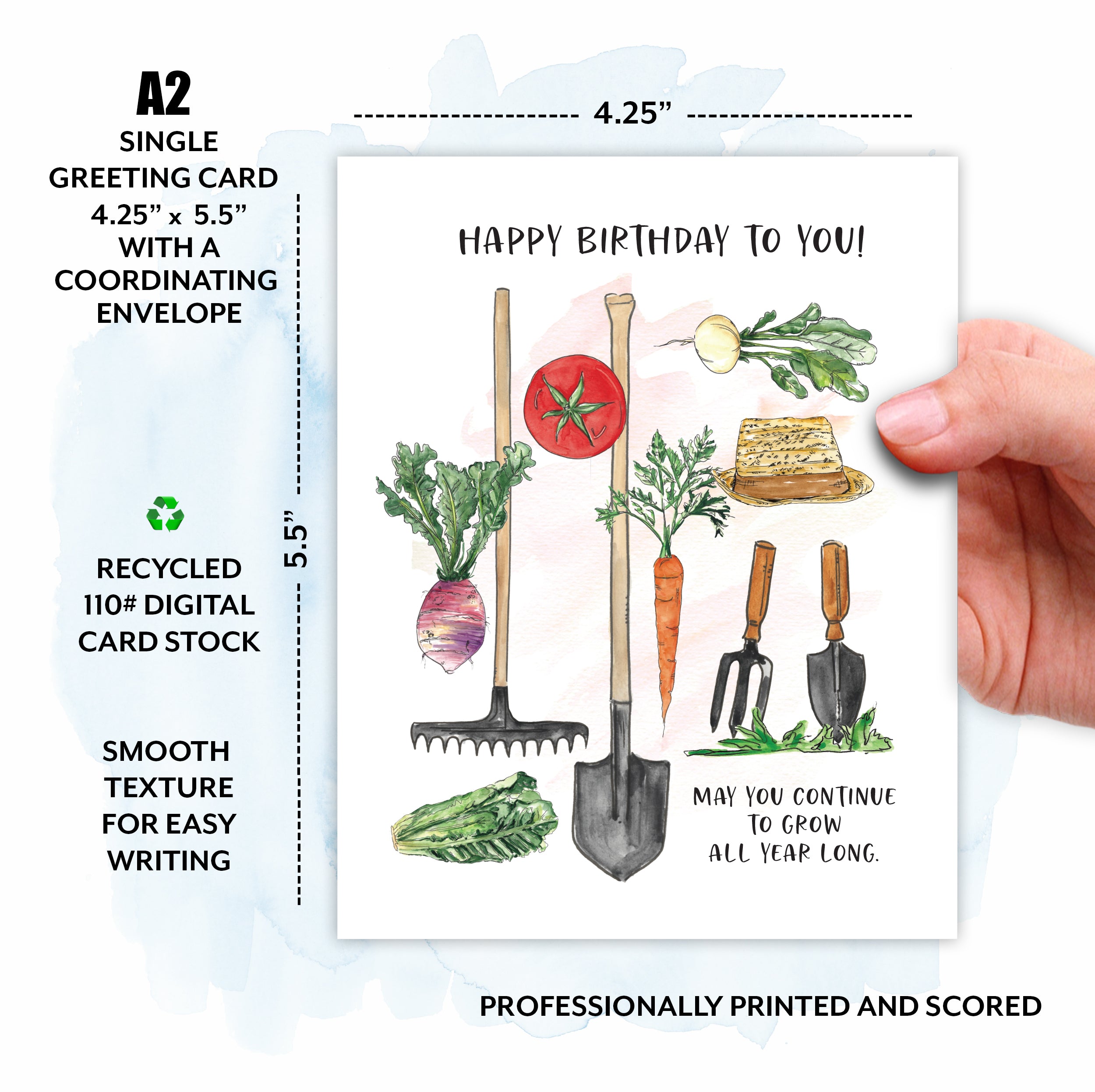 Garden Lover Inspired Happy Birthday Watercolor Greeting Card