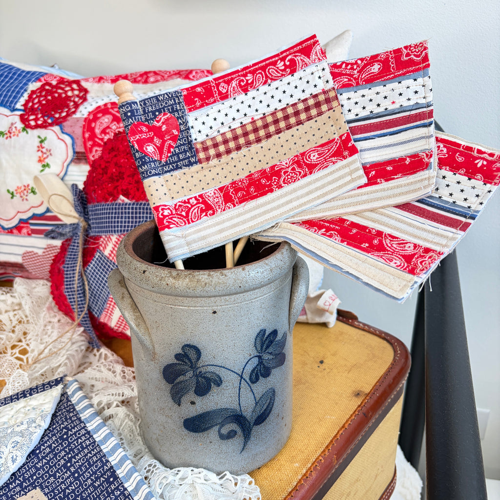 FLAG 6: Scrap Pieced Flag Accent for Planter, Crock Decor, Wreath Add-On