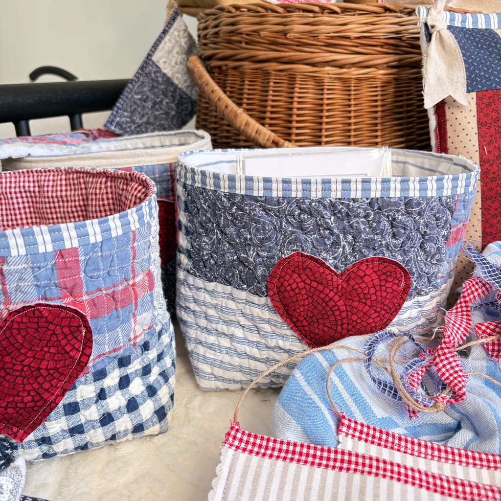 BASKET 5 Americana Boxed Bottom Bucket Organizer, Fabric Storage Basket